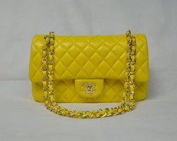 AAA Chanel Classic Flap Bag 1112 Lemon Yellow Leather Golden Hardware Knockoff